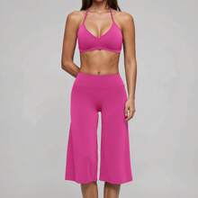 Women's 2 Pieces Set, Tank Top And Short Wide-Leg Pants, Suitable For Vacation, Dating And Daily Wear. Sports Set - Hot Pink - View 8
