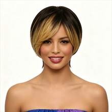 Lolely Dream 350# Colored Pixie Cut Straight Human Hair Wig For Women, 100% Brazilian Virgin Hair Full Machine Made Short Layered Straight Wig With Bangs, Vibrant Orange Color & Natural Black Options, Glueless Design For Easy & Comfortable Wear, No - S1/27 - View 3