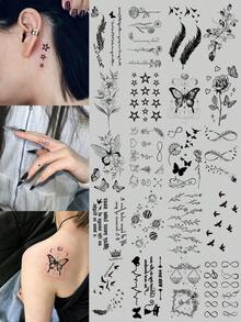 20 Tato Temporer Hitam, Tahan Air dan Tahan Lama, Termasuk Berbagai Desain Lucu dan Frasa Pendek Bahasa Inggris, Cocok untuk Liburan, Pesta, dan Penggunaan Sehari-hari Wanita. - Hitam - View 1