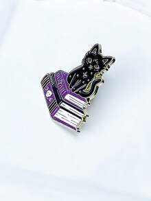 Black Cat Book Brooch Cute Gothic Enamel Pin Witchy Style Badge For Backpack Jacket Decoration - Black and White - View 3