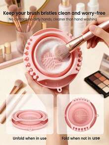 1pc Foldable Makeup Brush Cleaning Box, Portable Storage, Multi-Functional, Suitable For Christmas And Other Occasions, Applicable For Travel, Studio, Bedroom, Vanity, Used For Organizing Makeup Brushes, Suitable For Makeup Enthusiasts, Women - Multicolor - View 3