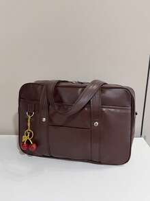 Office Lady 8 AM Tote Bag, Minimalist Fashion Women's PU Handbag, Solid Color Personalized Large Capacity Shoulder Bag - Coffee Brown - View 8