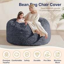 Funda de puf sin relleno,cómodas sillas de puf de piel sintética para adultos, lavable, funda de silla de puf gigante de felpa esponjosa para adolescentes y niñas, antideslizante,,gris - Multicolor - Ver 5