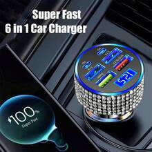Bling Bling Car Charger, Diamond 3-In-1 Retractable Charging Cable, USB Charging Cable, Fast Charging, Cute 3-In-1 Fast Charging Cable, Suitable For Women, Compatible With Smartphones, Dashcam, GPS, Perfect Gift For Holidays/Birthdays - Multicolor - View 69