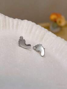 Simple Flat Baby‑Footprint Earrings Made From Hypoallergenic Stainless‑Steel, Thoughtful Keepsake Jewellery For Mothers. - Footprint Memorial Stud Earrings - View 6