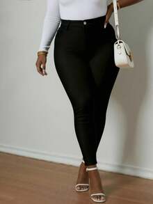 Plus Size Slant Pocket Ruched Skinny Jeans - Dark Black - View 3