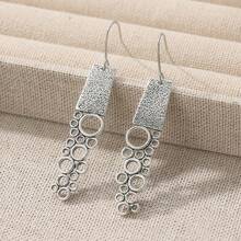 Minimalist Hollow Rectangular Chinese Character Pendant Earrings, Designed For Women, Suitable For Various Occasions - Antique Silver - View 3