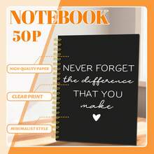 1本 5.5x8.3 英吋螺旋筆記本「Never Forget The Difference You Make」勵志日記本，極簡黑色封面，適合送給老師/同事/上司的感謝禮物，退休告別紀念品 - 黑白 - 查看 9