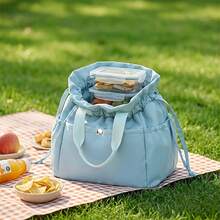 1pc New Drawstring Insulated Lunch Bag, Large Capacity Portable Handheld Cooler Tote Bag, Easy To Wipe Clean, Reusable Meal Storage Bag, Multi-Functional Cooler Bag, Suitable For Work, Travel, Picnic, Daily Outings, Christmas Birthday Gift - Multicolor - View 8