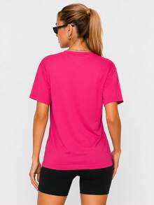 Nonwe Women Loose Fit Plain Short Sleeve T Shirt Soft Stretch Crew Neck Casual Sports Basic Tee Daily Wear - Hot Pink - View 7
