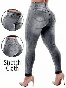Women's High Stretch Butt-Lifting Y2K Jeans, Elegant Design, Suitable For Commuting, Dating, Daily Casual, Holiday Outings And Vacations Fall - Light Grey - View 10