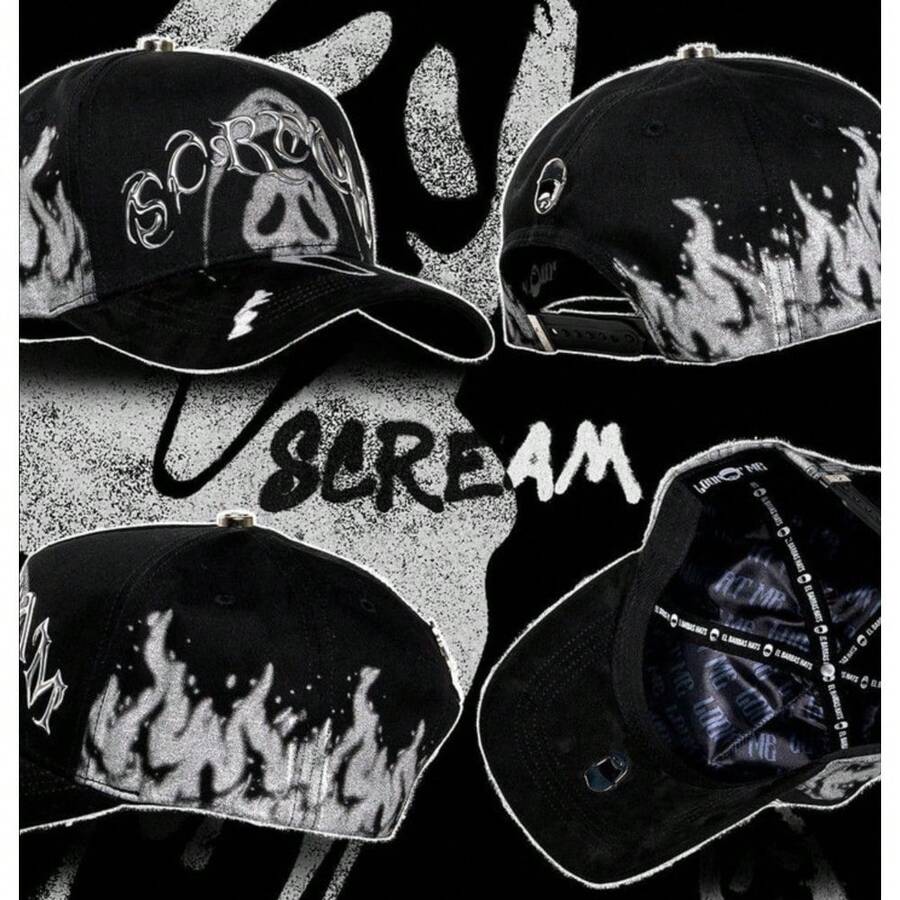 Gorra SCREAM con Bordado Gótico, Estilo Streetwear Americano Hip Hop Punk Dark, Gorra de Béisbol Tipo Dad Hat Unisex Ajustable - Albaricoque - Ver 1