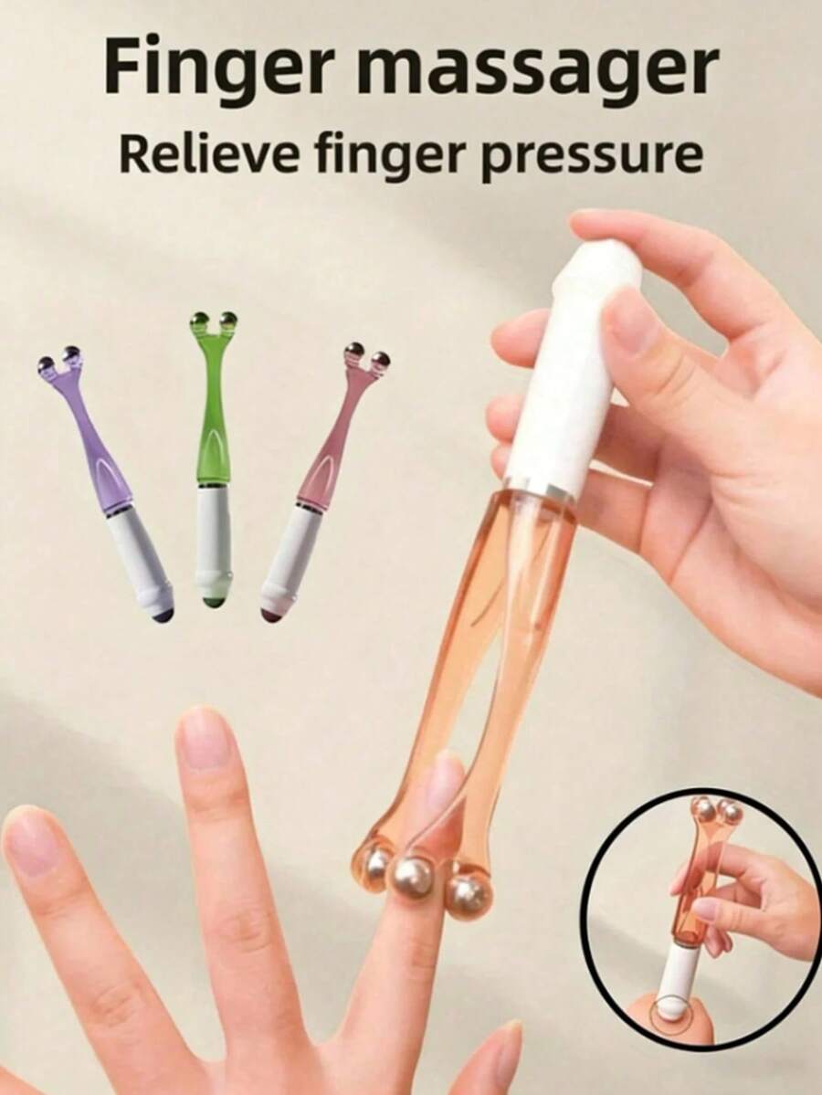 1件手動手指按摩滾輪,雙球手持式手指按摩器,附人體工學手柄,便攜式手部放鬆工具,適合日常使用 - 彩色 - 查看 1