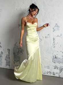 1pc Solid Color Elegant Knit Fabric Backless Dress Beach Summer - Green - View 3