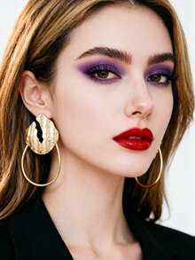 sehuoran 1 Pair Zinc Alloy Hollow Electroplated Matte Gold Geometric Women's Large Stud Earrings For Evening Party - Style - View 1