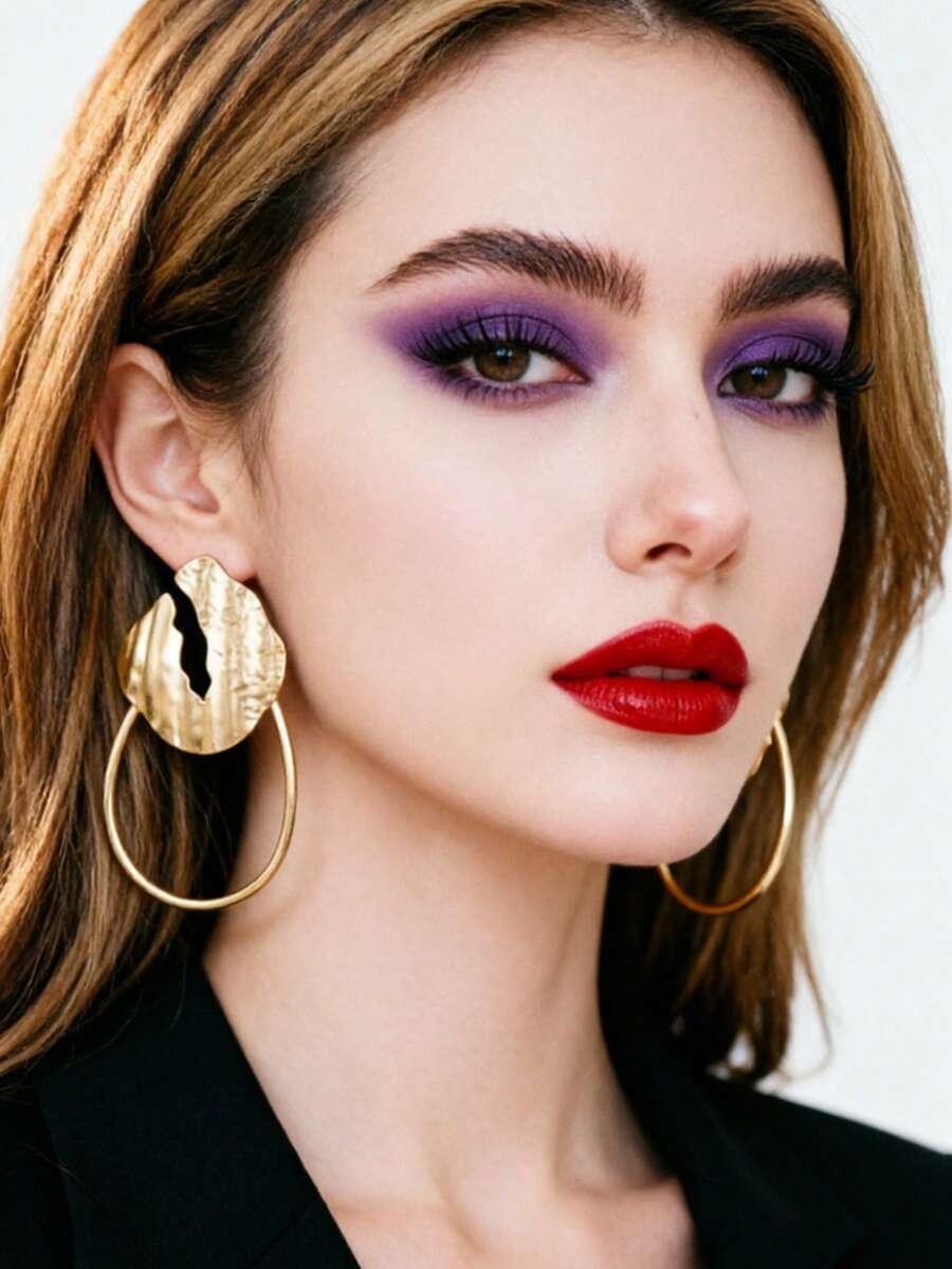 sehuoran 1 Pair Zinc Alloy Hollow Electroplated Matte Gold Geometric Women's Large Stud Earrings For Evening Party - Style - View 1