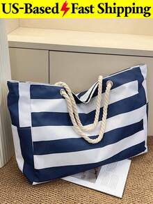 Beach Bags For Women Large Waterproof Beach Tote Bag Canvas Shoulder Bag Swim Pool Bag Casual Stripe Design Tote Bag Travel Essential Vacation - 彩色 - 查看 5