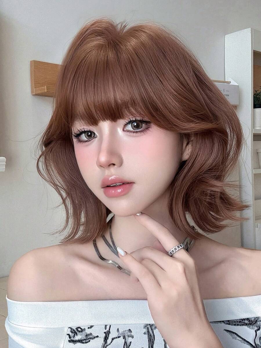 12 Inch Brown Short Bob Curly Wigs For Women Soft Silky Heat-Resistant Synthetic Fiber Wigs For Daily Or School,Use, Perfect For Holidays Music Festivals Celebrations, Sakura Celebration,Graduation Gift & Gift For Friend's Wig Accessory, Halloween