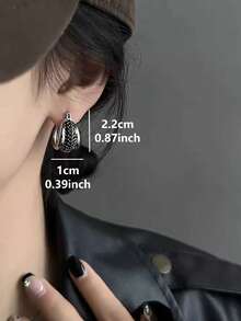 1 Pair Fashionable Personalized Cubic Zirconia Geometric Hoop Earrings Suitable For Women's Daily Wear And Gatherings - Silver+Black - View 5