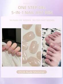 PERFECT COLOR Bolígrafo de Gel para Uñas 5 en 1 de un Paso 3ml Nude Glitter, sin necesidad de capa base y capa superior, esmalte de uñas de gel UV LED, adecuado para principiantes manicura DIY diaria - Multicolor - Ver 3