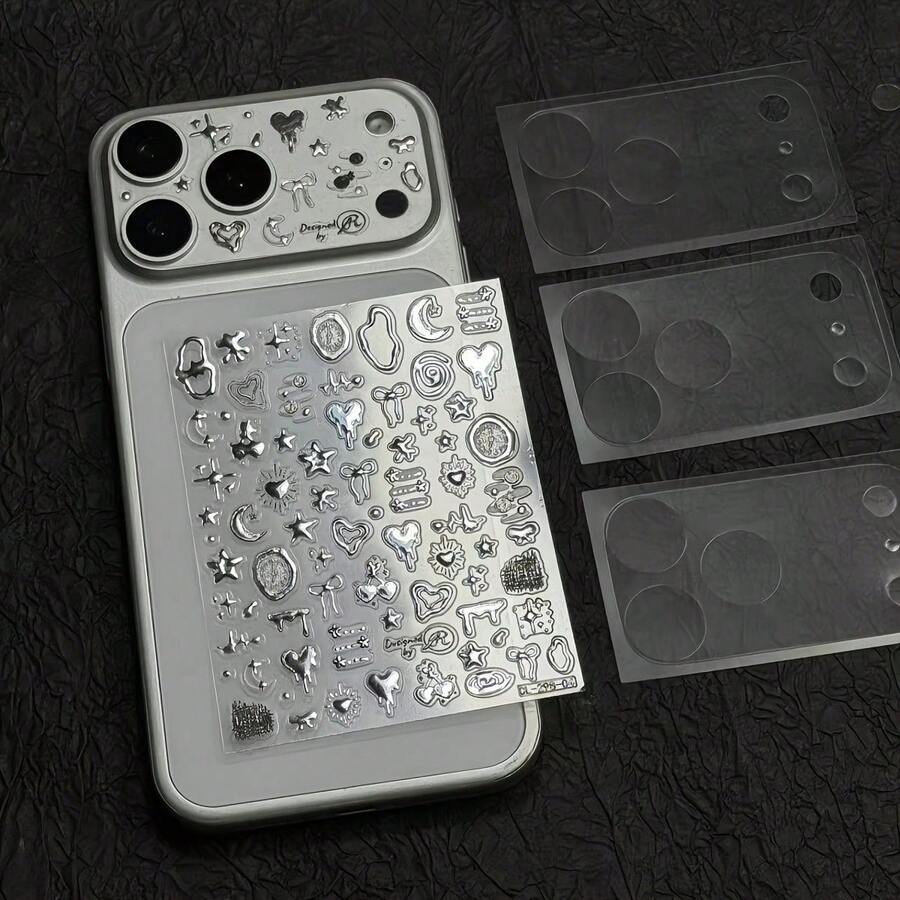 3片裝相機鏡頭保護膜+貼紙,透明磨砂風,柔軟防刮底座鏡頭保護膜,適用於 iPhone 17 Pro Max/17 Pro - 彩色 - 查看 1