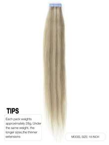 20 piezas de extensiones de cabello con cinta adhesiva, cabello humano real, 14-22 pulgadas, cinta adhesiva indolora de doble cara, extensiones de cabello con cinta adhesiva invisibles, rectas, adecuadas para fiestas, disfraces de Halloween - S18/613 - Ver 3