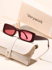 Verywork1 Pair Rectangular Minimalist Fashion Brand Design Women's Sunglasses, Comes With Storage Case And Cleaning Cloth, Suitable For Outdoor Activities, Vacation Travel, Daily Sun Protection, Street Style Matching, Etc. - Multicolor - View 5