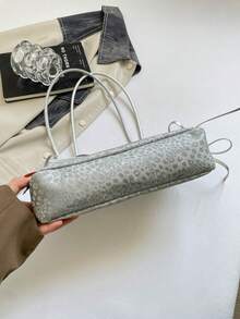 1pc Leopard Print Bowknot Shoulder Bag, Fashion Underarm Bag, Vintage Commuter Women's Daily Matching Use - Silver - View 6