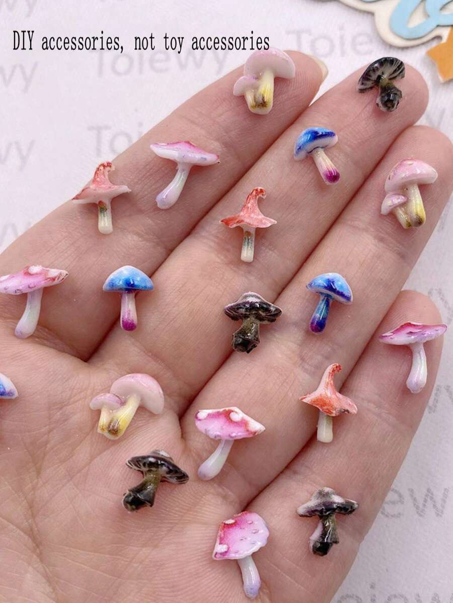 40pcs Cute Resin Mini Colorful Mushroom Flat Bottom Rhinestone Art Stickers, DIY Clothing Craft Decorative Accessories - Random mixed - View 1