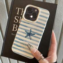1pc TPU Material Blue Starfish Pattern Phone Case Compatible With IPhone 17 Pro Max/17/16 Pro Max/15/13/12/11/ S20 FE/A15/S24/A55/ Note 11/Note 12/Note 13 Pro Full Coverage Anti-Drop Soft Shell Phone Protective Cover - White - View 2