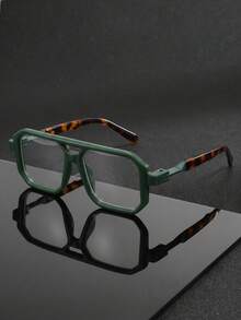 1 Pair Square Frame Double Bridge Pilot Street Party PC Personalized Colorblock Fashion Clear Lens Glasses - Multicolor - View 6