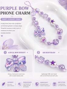 1pc Ethereal Gradient Purple Crystal Phone Lanyard, Star Square Bead Bow Short Strap, Ins Niche Style (Due To Shooting Angle And Magnification, The Actual Size May Differ Slightly From The Photo) - Multicolor - View 5
