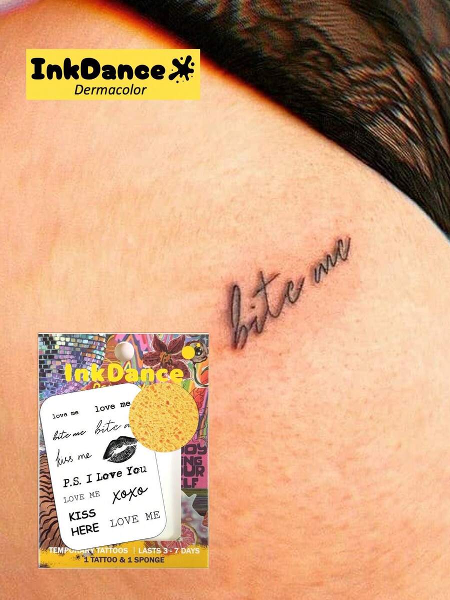 1組臨時紋身貼紙 Bite Me 防水持久逼真身體藝術貼,適用女性,InkDance Ink Dance 易貼易撕 CSX024 - 彩色 - 查看 1