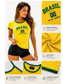 Women's Shirt Brazil Y2K – Long Baby Look - 黃色的 - 查看 5
