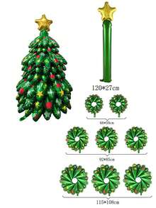 6/9pcs Assembled Christmas Tree Aluminum Foil Balloon Set, Star Christmas Tree, Santa Claus Christmas Tree Balloons, Christmas Decoration Balloons, Holiday Photo Props - Assembly Christmas Tree - View 8
