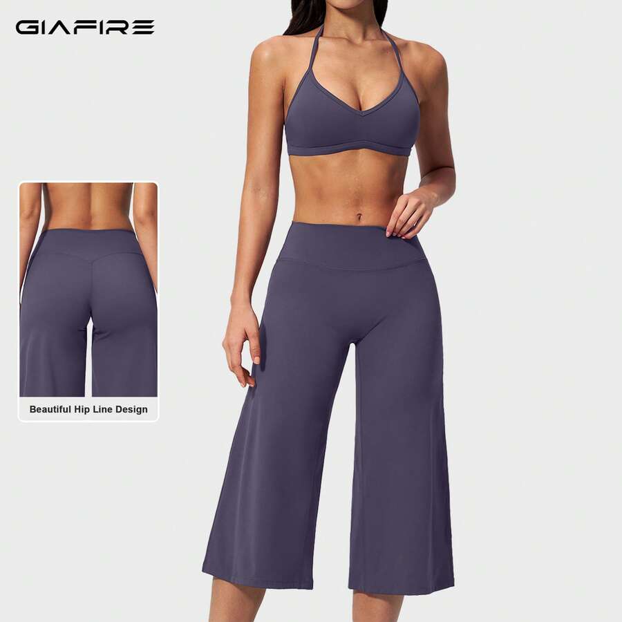 Women's 2 Pieces Set, Tank Top With Short Wide Leg Pants, Suitable For Vacation, Date, Daily Wear. Sports Outfit - Gray Purple - View 1