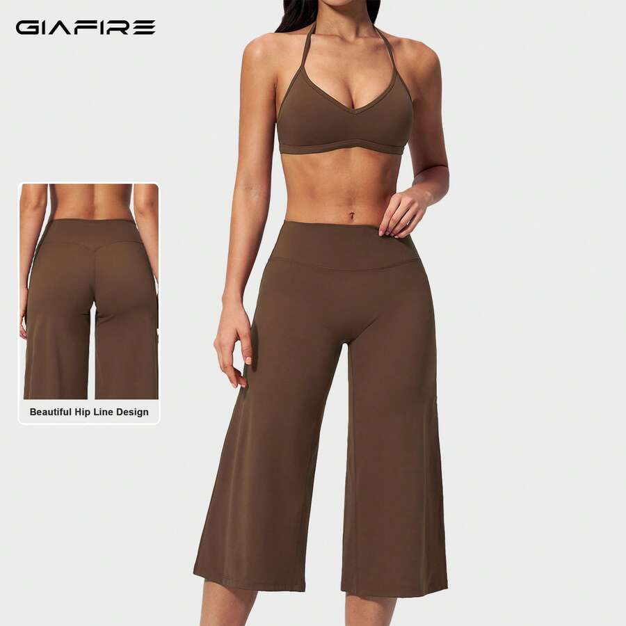 Women's 2 Pieces Set, Tank Top With Short Wide Leg Pants, Suitable For Vacation, Date, Daily Wear. Sports Set - Chocolate Brown - View 1