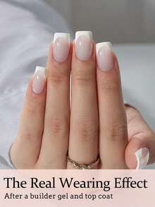 24 Stück French Manicure Nagelaufkleber, cremeweiße French Tip kurze quadratische Nagelaufkleber, weiche Gel Kunstnägel, Soak-Off Acryl Nagelverlängerungen - Verschiedenfarbig - Übersicht 4