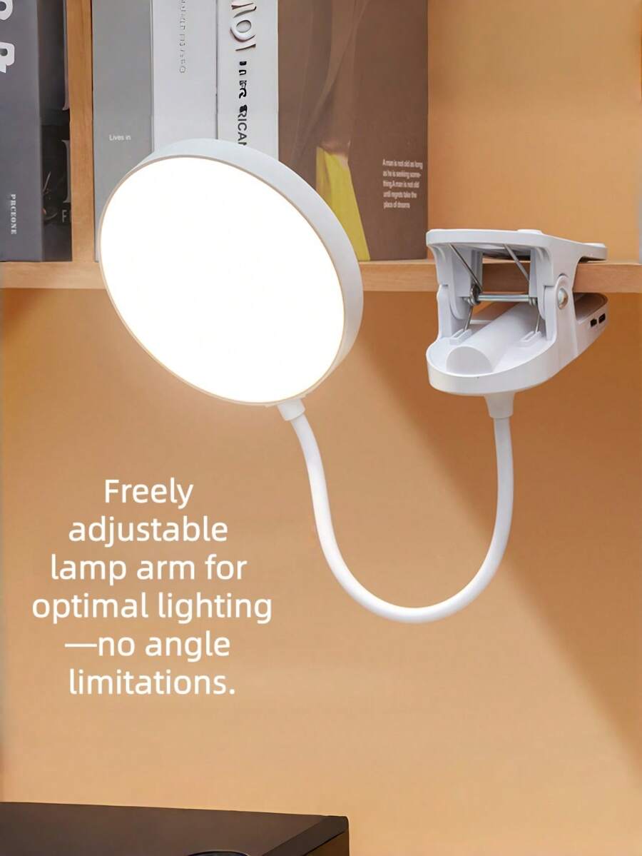 1 pieza Lámpara de escritorio LED, luz de lectura con clip de control táctil, 3 temperaturas de color, recargable por USB, luz suave de protección ocular, lámpara de escritorio, iluminación de mesita de noche, lámpara táctil, iluminación, brillo ajustable