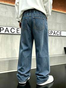Boys' Washed Versatile Straight Leg Denim Jeans, Teen Student American Style Spring/Autumn New Loose High Street Casual Long Pants - Medium Wash - View 5
