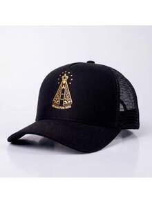 Boné Nossa Senhora De Aparecida Aba Curva Ajustável Trucker Bordado Boné de telinha - preto aparecida 02 - Visão 2
