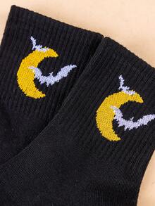 5 pares de calcetines de media caña para mujer de Halloween, con patrón de luna y murciélago, lavables a máquina - negro, adecuados para fiestas de Halloween y uso diario, calzado festivo, diseño de calcetines peculiar, material de calcetines cómodo - Multicolor - Ver 9