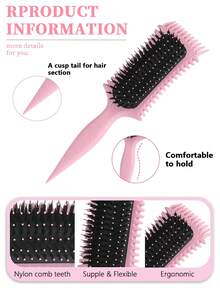 Curly Hair Styling Comb, Multi-Color Plastic Hairbrush, Side Teeth Design, Dense Teeth, Pointed Tail Handle, Anti-Static, Suitable For Wavy Curly Thick Hair And Wigs - Multicolor - View 2