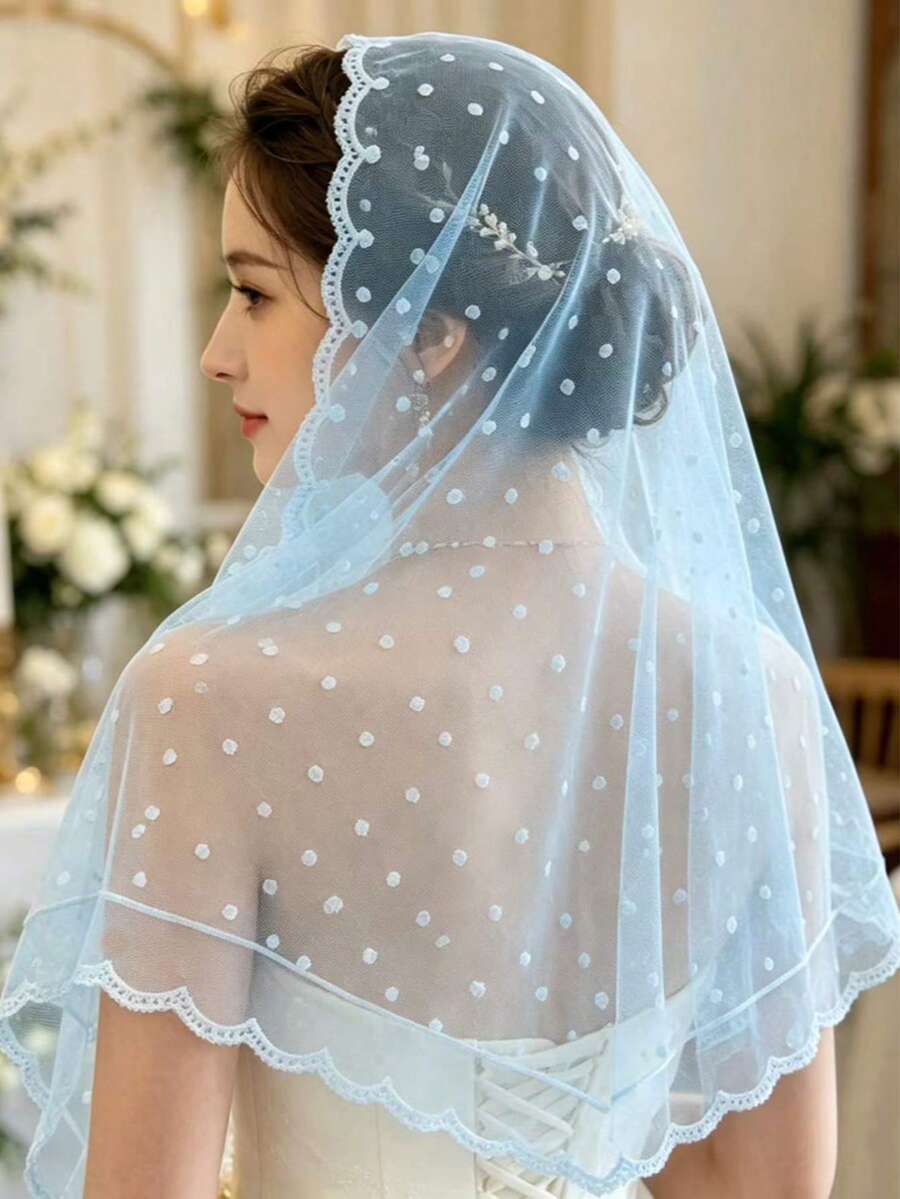 1pc Solid Color Floral Lace Mesh Embroidered Shawl Headscarf Triangle Scarf - S55884-blue - View 1