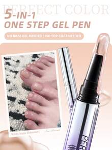 PERFECT COLOR Bolígrafo de Gel para Uñas 5 en 1 de un Paso 3ml Nude Glitter, sin necesidad de capa base y capa superior, esmalte de uñas de gel UV LED, adecuado para principiantes manicura DIY diaria - Multicolor - Ver 2