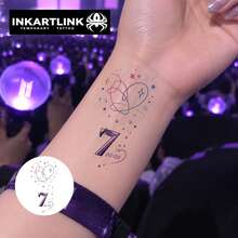 INKARTLINK 1PC Stiker Dekoratif Digital "7" K-Pop Idol Gradien Hati Stiker Tato Seni Tubuh Sementara Tahan Air Bertahan 2-5 Hari Stiker Tato Warna Transfer Air Cocok Untuk Pria Dan Wanita Dekorasi Pesta Penting Perayaan Liburan Dekorasi Tubuh - MultiWarna - View 2