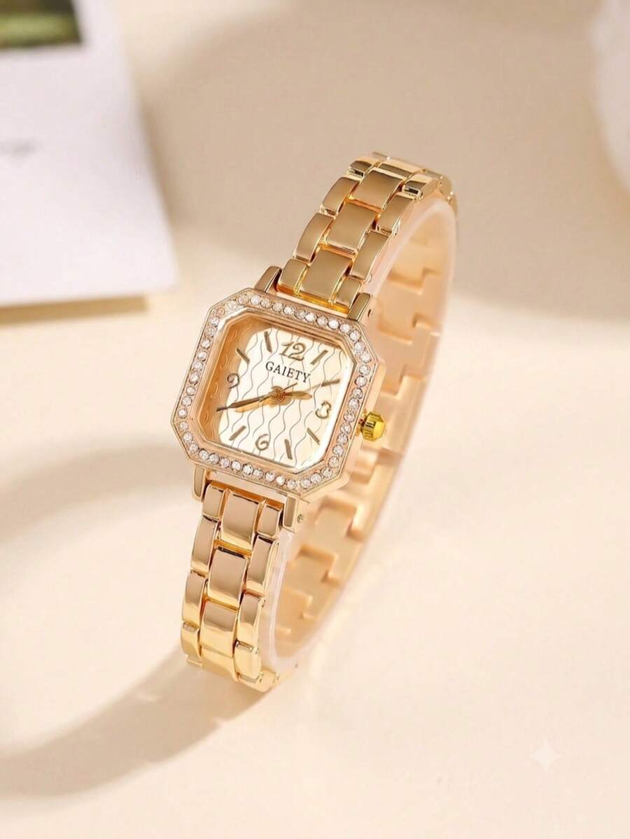 Gaiety 1pc Women's Wrist Watch, Classic Fashion Casual Elegant Quartz Watch With Digital Scale And Diamond-Inlaid Square Dial, Suitable For Daily Wear, Holiday Parties, Gatherings, Valentine's Day, Anniversaries, Back To School, Weddings, Christmas And Other Occasions, Perfect Holiday Gift For Friends, Family And Girlfriend - Multicolor - View 1