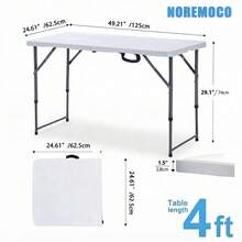 NOREMOCO Mesa plegable de 4 pies de alta resistencia, mesa de servicio ajustable de plástico plegable a la mitad, adecuada para camping, fiestas, interiores y exteriores - 4 pies - Ver 2