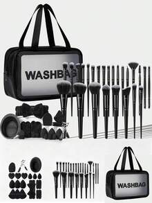 1/25/44Pcs All-In-One Makeup Brush & Storage Bag Set, Premium Soft Synthetic Face & Eye Brushes For Foundation, Blush, Highlighter, Eyeshadow And Brow Shaping, Multi-Use Cosmetic Sponges, Reusable Portable Blending Tools For Daily Facial Makeup Appli - Black - View 11