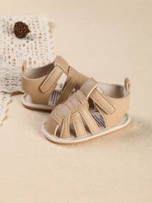 1 Pair Solid Color Infant Boy Closed Toe Flat Anti-Kick Toddler Walking Sandals, Suitable For Summer - Apricot - View 5